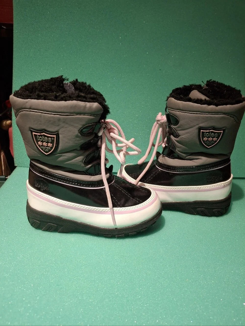 Girls Totes Winter Boots - Black & Gray with Pink Accents